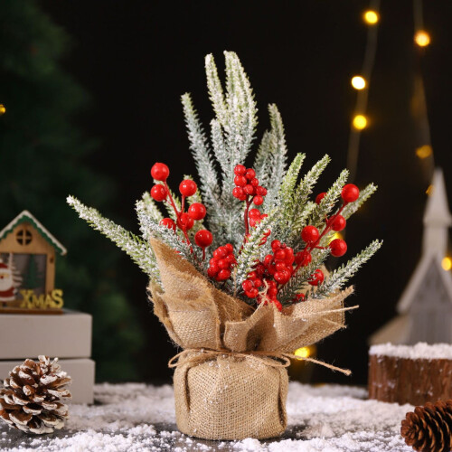 Mini albero di Natale artificiale con bacche rosse e 2