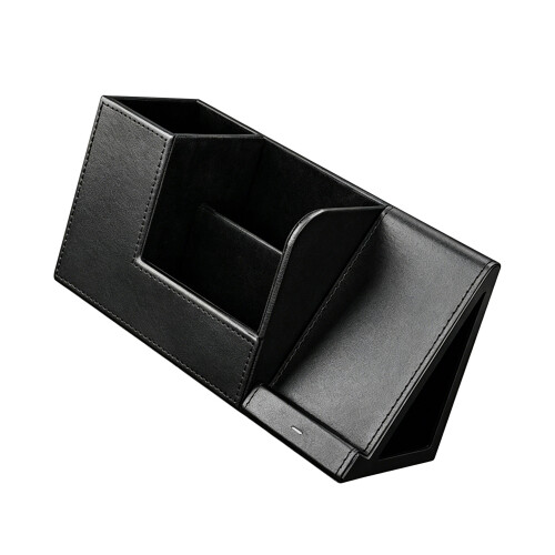 Leather Remote Stand Desk Accessories Storage Box With Built-M