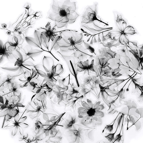 100Pcs Flower Theme Journaling Sticker- black and white