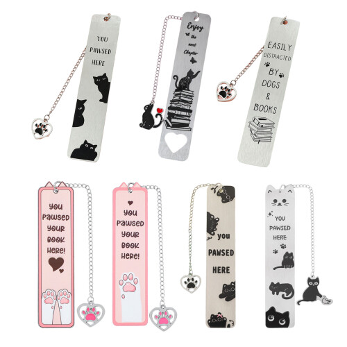 Kitten Bookmarks with Chain Engraved Stainless Steel-1730 1