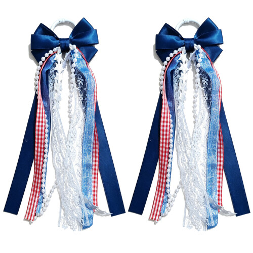 Western Cowboy Boot Bows Ribbon Bows With Star-Navy blue