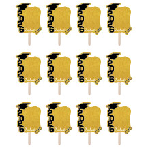 12Pcs Portable Graduation Fan Photo Frame Props Suitable-Gold