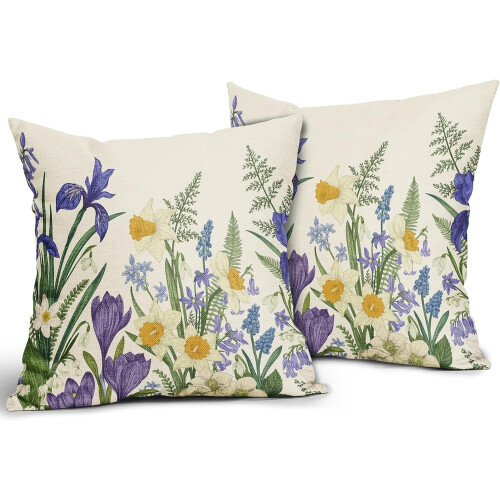 Fodere per cuscini floreali vintage, bianco e viola, 18x18 cm, set da 2 1