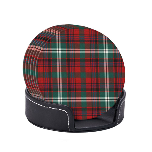 6 Leather Drink Coasters with Tartan Pattern 1