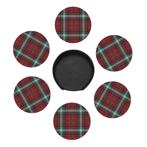 6 Leather Drink Coasters with Tartan Pattern 2