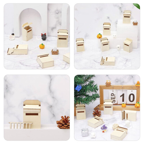 Wooden Mini Mailbox Figurine 2 Pack 2