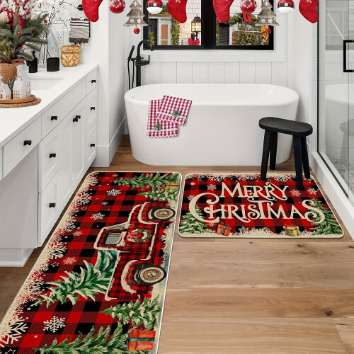 Christmas Kitchen Rug Set 2pcs – Non-Slip Washable 1