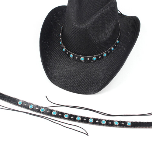 Bande de chapeau en PU ornée de strass, taille réglable, travaux 1