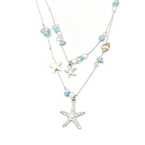 Stylish Beach Styles Shell Starfishes Beaded Necklace For-B