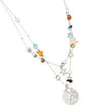 Multiple Colored Beaded Shell And Starfishes Pendant Necklace-A