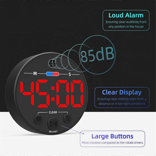 Visual Digital Timer with LED Display - Ideal for Kitchen, Red 2