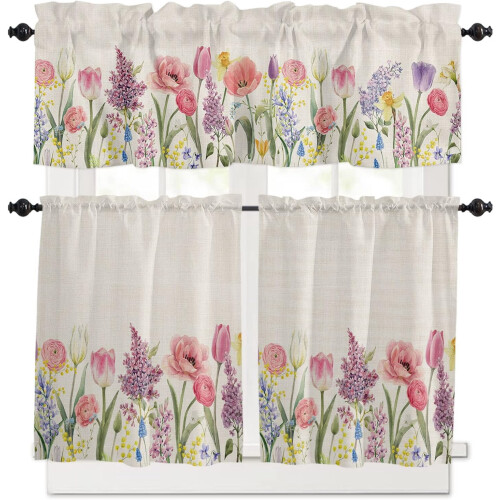 Kitchen Curtain Valance Coffee Gnome Brown 2-Pack 27.5" W x 1