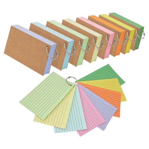 Colored Note Card 400 Sheets 3X5Inch with Metal Rings for