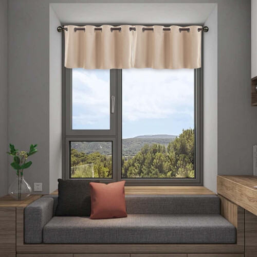 Short Beige Polyester Curtains 29.1x14.2in 1 Pair 1