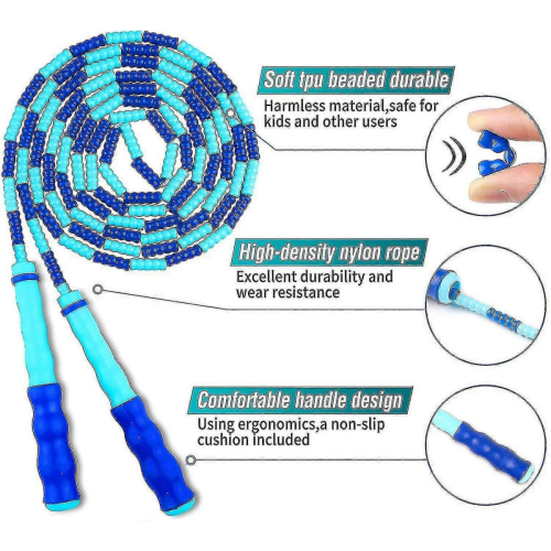 Jump Rope Soft Beaded Skipping Rope, Premium Adjustable Free Segmented Tangle-free 2