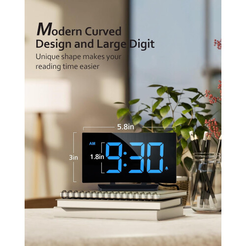 Digital Alarm Clock – Blue LED, 5 Brightness, 3 Tones 2