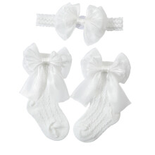 Ensemble bandeau et chaussettes élégants pour bébé,-Blanc