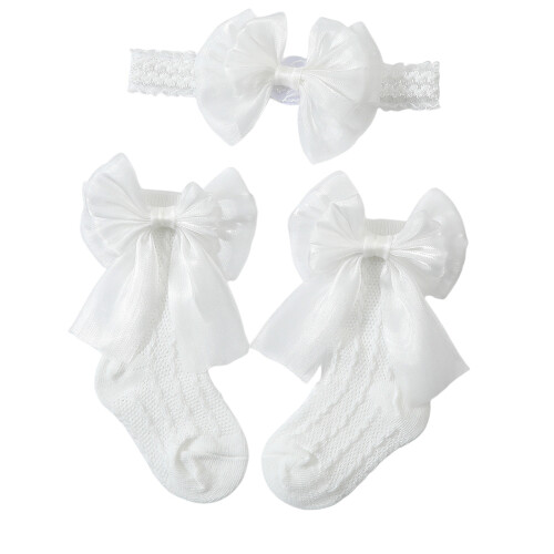 Ensemble bandeau et chaussettes élégants pour bébé,-Blanc