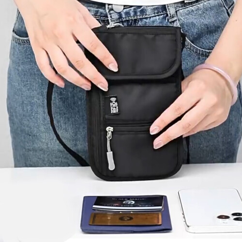 Blocking Crossbody Passport Holder with Multiple Card-Gray 1