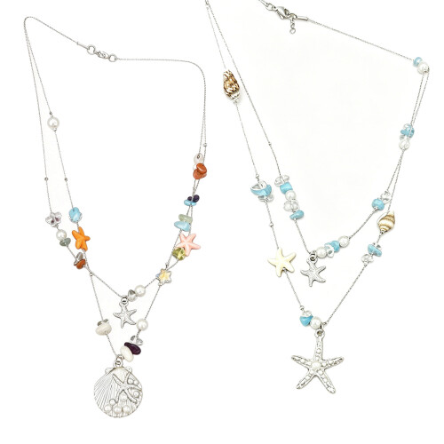 Collier de perles colorées avec décoration d'étoiles de mer-UN 1