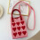 Adjustable Crossbody Bag with Love Knit Pattern Large-Red 2