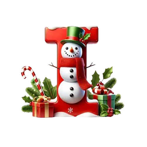 Christmas Snowman Ornament with Initial Letter, Red 1