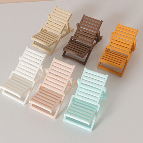 Chaise de plage pour maison de poupée, chaise longue,-Jaune 2