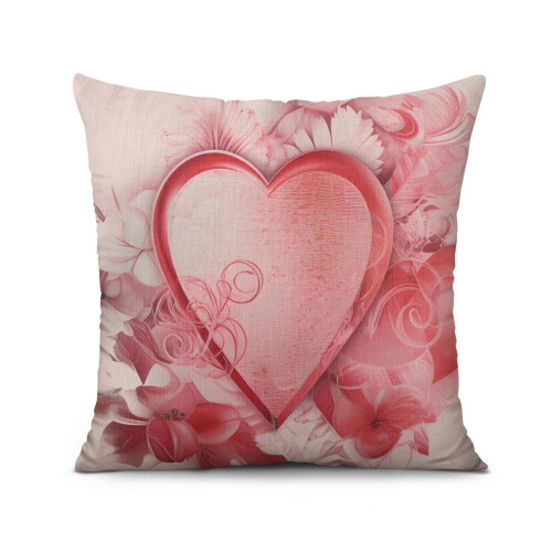 Conjunto de 2 capas de almofada decorativas com estampa de coração rosa em linho, 45x45 cm (18x18 polegadas). 1