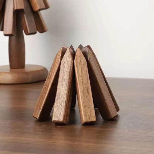 Walnut Wood Tree Coaster Set with Stand 1