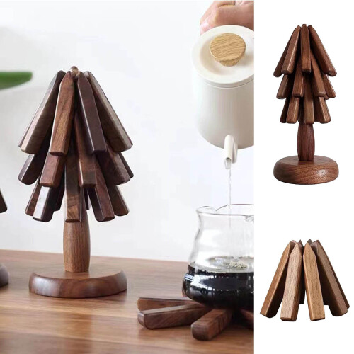 Walnut Wood Tree Coaster Set with Stand 2