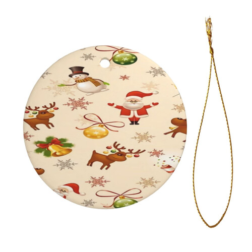 Ceramic Christmas Ornament 2.9" Round Gold String 1