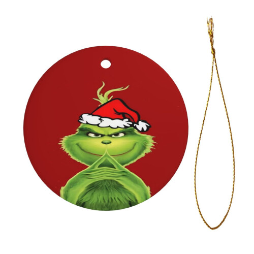Ceramic Christmas Ornament 2.9" Round Gold String 1