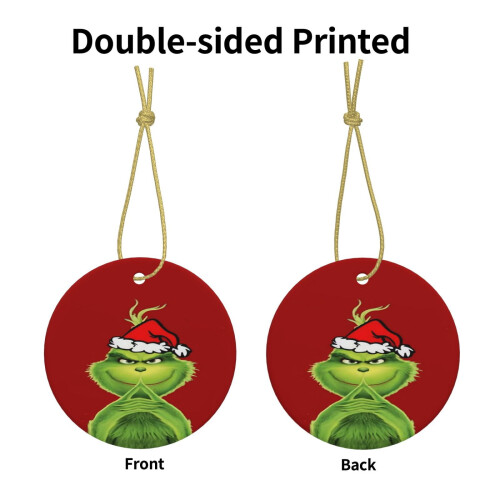 Ceramic Christmas Ornament 2.9" Round Gold String 2