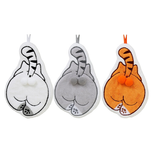 Microfiber Hand Towel Lovely Cats Shape Water Absorbent-Gray 1