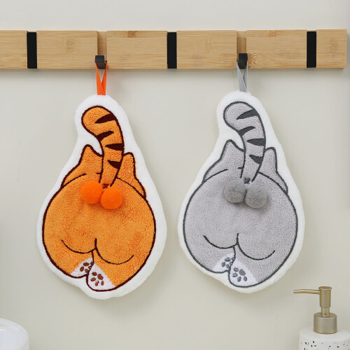 Microfiber Hand Towel Lovely Cats Shape Water Absorbent-Gray 2