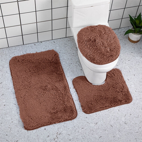 Ensemble de tapis de bain marron 3 pièces en forme de U antidérapant 2