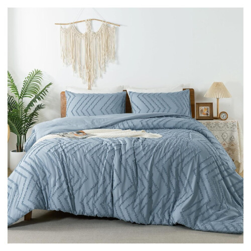 Grayish Blue Tufted Comforter Set Queen 3-Piece 2