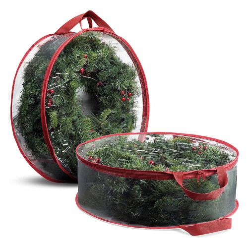 Sac de rangement pour couronne de Noël, double fermeture éclair, imperméable, PE 1