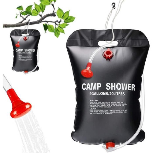 20L Solar Camping Shower Bag - PVC - Black 1