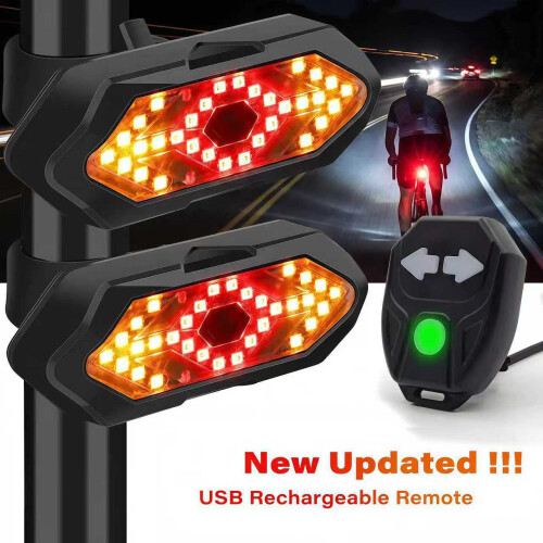 Bicycle Turn Signal, Wireless Remote Control Bicycle Tail Light, USB Rechargeable - with Sound Effects - 5 Lighting Modes - Waterproof 1