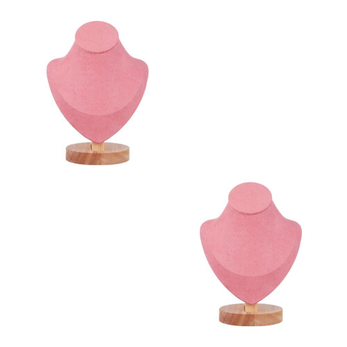 Halskjedeholder med trebase rosa 2 stk 2