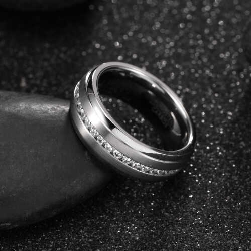 Βέρα γάμου Tioneer από καρβίδιο βολφραμίου με λευκό κυβικό ζιρκόνιο, στυλ Eternity με 2