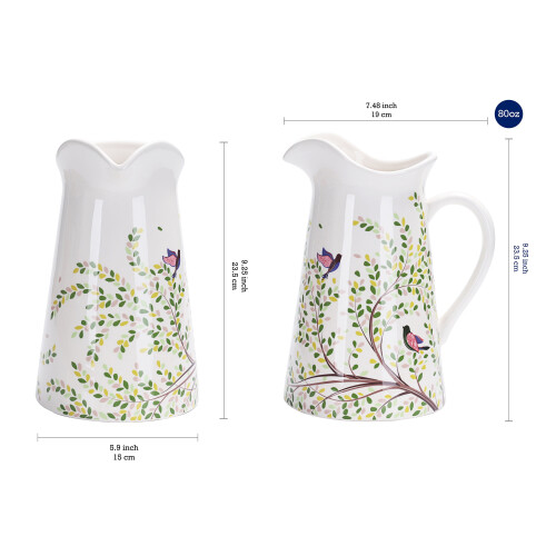 Bico Bird on Tree Ceramic Water Pitcher 2.5 Qt 1