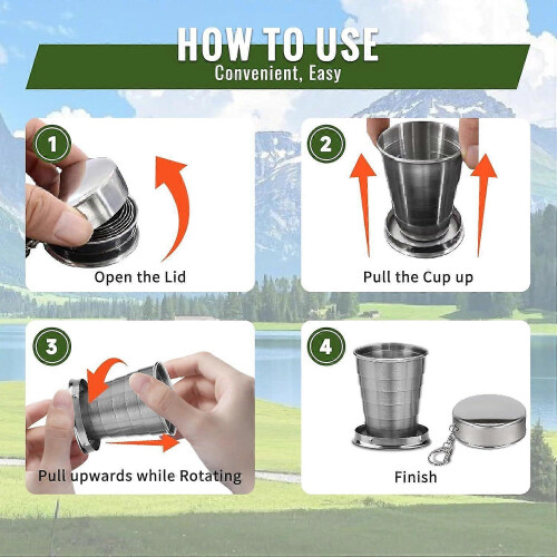 2025 Latest Model 2 Pcs Stainless Steel Collapsible Cup, Foldable Cup with Lid 2