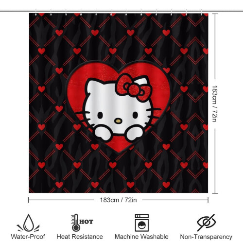 Ensemble rideau de douche Hello Kitty avec tapis de bain antidérapant et 1