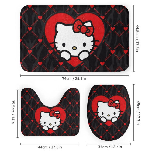 Ensemble rideau de douche Hello Kitty avec tapis de bain antidérapant et 2