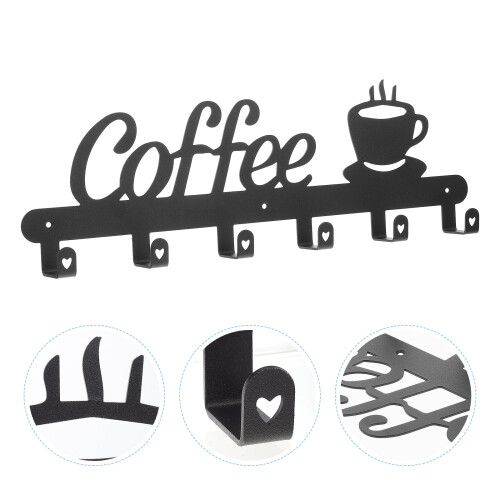 Wall-Mounted Black Iron Mug Holder Rack 2