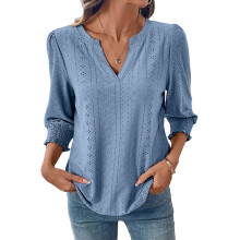 Womens Summer Business Casual Blouses V Neck Short-light blue L
