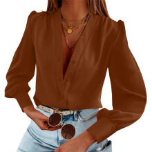 Women's Business Casual Top, Summer Long-Sleeved-Coffee color M