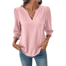Womens Summer Business Casual Blouses V Neck Short-Pink S